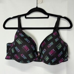 Juicy Couture Bra Black Multicolor Logo Heart Charm Size 38DD Intimates‎